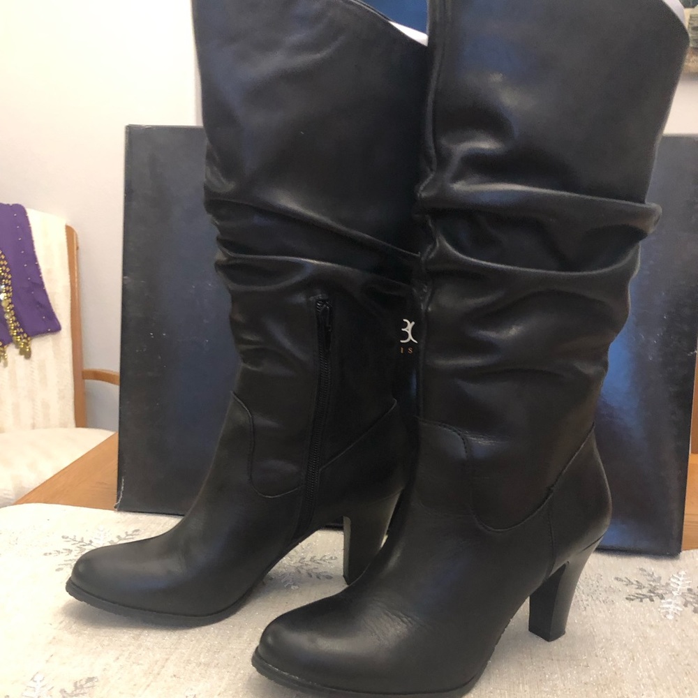 BCBG Paris Charlita Slouch Boots in Black Leather - 7.5M
